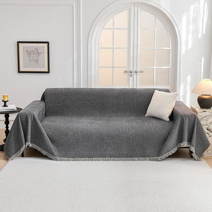 MYSKY HOME Oversized Couch Cover Sofa Covers Couch Covers for 3 Cushion Couch Sofa Pet Friendly L Shaped Couch Cover Sectional Couch Cover Non Slip Furniture Protector for Kids, 91"x150", Dark Grey