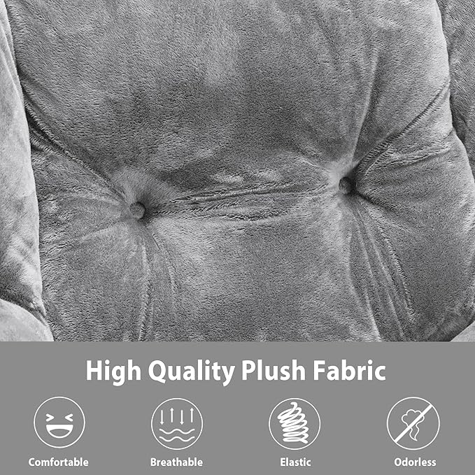 Lazy Chair with Folding Ottoman, Accent Chair Plush Upholstered with Metal Structure and Non-Slip Pads, Sofa Armchair with Footrest and Side Storage Bag for Dorm, Room, Office, Light Gray