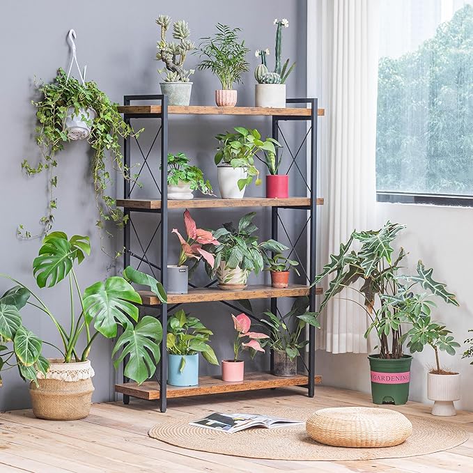 Bookshelf, 4 Tier Bookshelf, Tall Bookcase for Living Room, Home Office and Kitchen