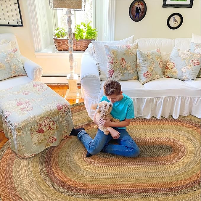 Homespice Kingston Oval Jute Area Rugs 8x10' – Ideal as Multi Color Rugs for Living Room, Bedroom and Dining Area