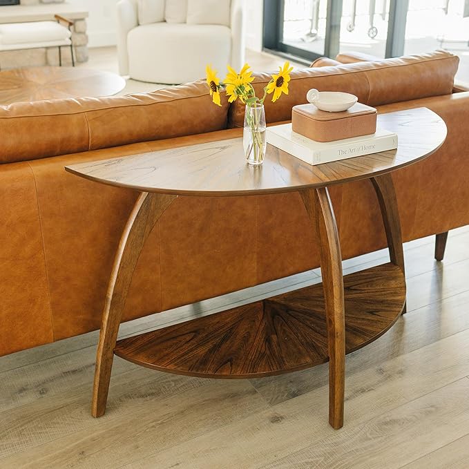 Martin Svensson Home LAX Half-Moon Wood Sofa Console Table in Warm Nutmeg Brown