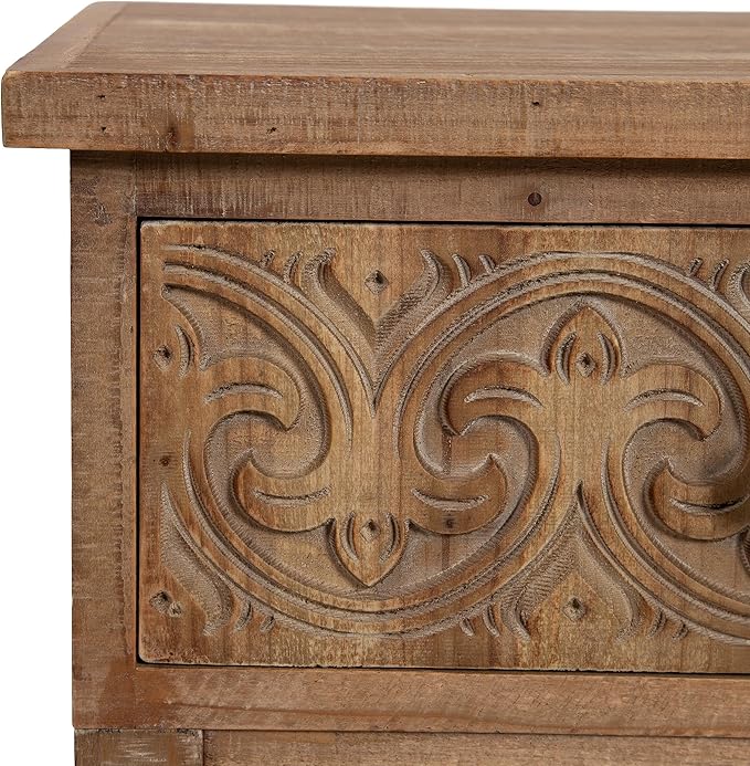 Kate and Laurel Cassetta Soft Rustic Rectangle Side Table; 19 x 14 x 28; Hazelnut; Wooden Living Room End Table with Useful Pull Drawer for Storage