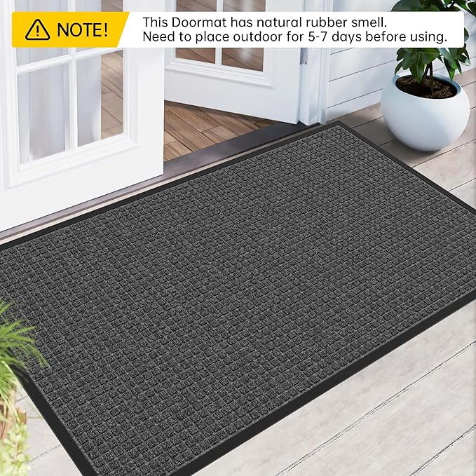 Sturdy Front Door Mat Outside Entrance, 4' x 3' All-Season All-Weather Doormat Waterproof, Stain and Fade Resistant, Natural Rubber Indoor Outdoor Welcome Door Mat Trap Dirt
