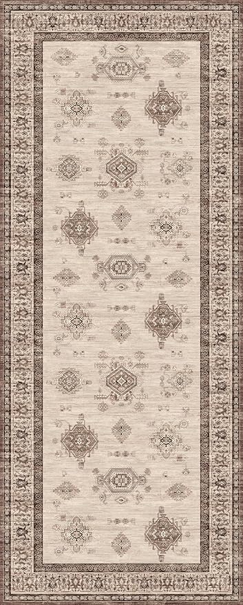 2X5 Area Rugs Machine Washable Rugs for Living Room, Vintage Boho Large Rugs for Bedroom Dining Room, Non Slip Indoor Soft Distressed Lightweight Thin Low Pile Carpet, Beige