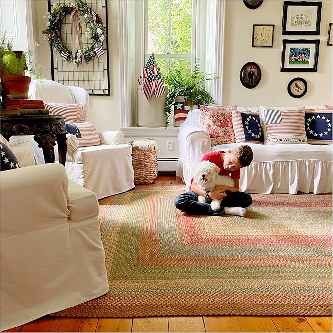 Homespice Azalea Multicolor Braided Area Rugs, Jute, 8x10' Rectangle - Perfect Country Primitive Decor for Dining Room, Bedroom, Everywhere