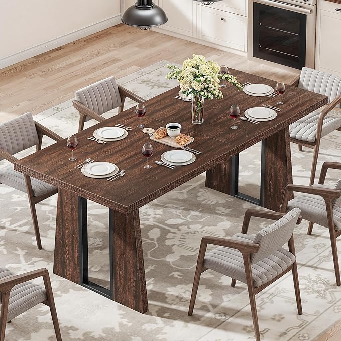 DWVO Rectangle Dining Table for 6-8 People 70.86 Inch Large Dining Room Table Wooden Dinner Tables with Heavy Duty Legs for Kitchen Apartment Restaurant Walnut