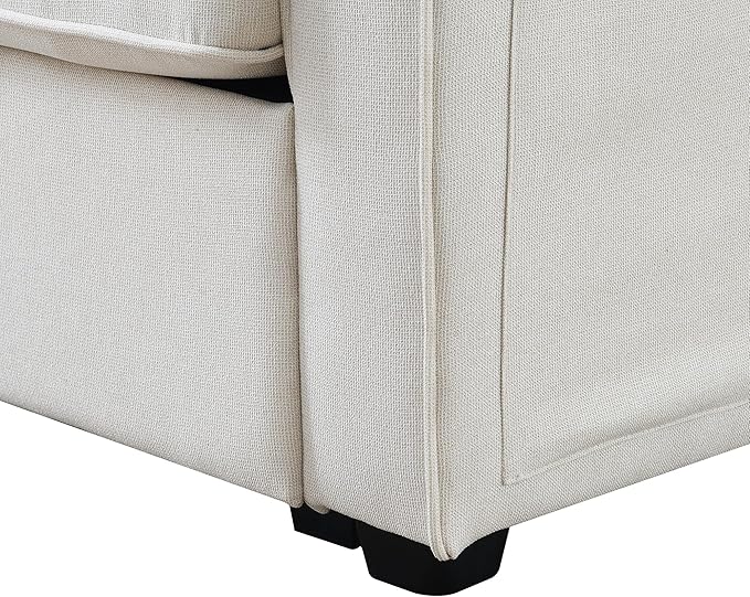 104" 4-Seater Modern Linen Fabric Sofa with Armrest Pockets,Minimalist Style Wood Frame Couch,w/ 4 Pillows,for Living Room,Apartment,Office,Beige
