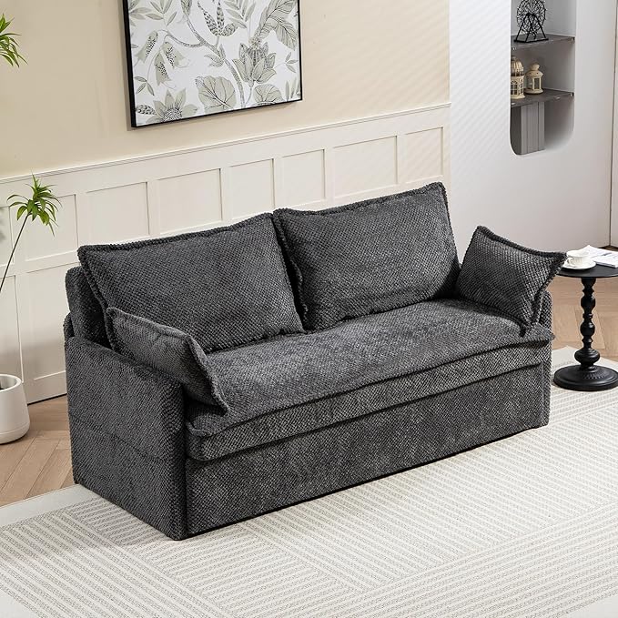 Furnimart 73.6" King Size Pull Out Sofa Bed, 3 in 1 Convertible Sleeper Bed with USB/C-Type Charging Ports & Side Pockets, Modern Futon Couch for Living Room, Apartment, Bedroom, Corduroy Dark Grey