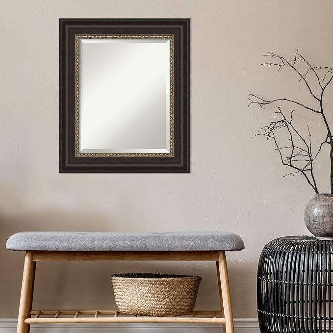 Amanti Art Bronze Bathroom Mirror for Over Sink, 27x23 Paragon Bronze Rectangle Vanity Mirror, Small Traditional Frame, Hangs Horizonally and Vertically, Bathroom Wall Decor, Beveled Edge