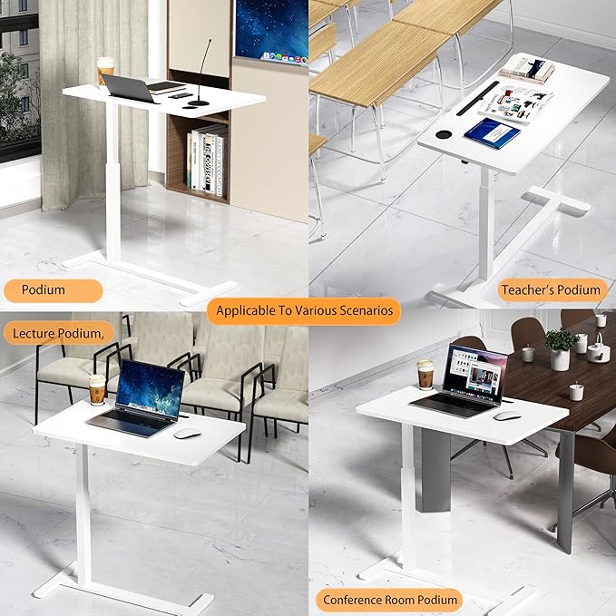 Home Office Desks Height Adjustable with 360° Moveable Hidden Wheels,Multifunctional Pneumatic Laptop Desk Suitable for Sofa、Bedside、Study and Work Use,White