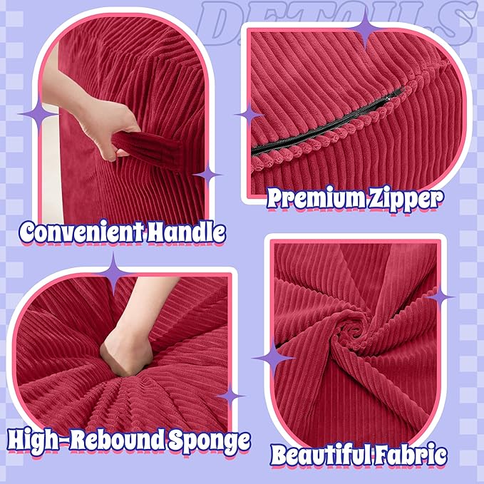 HABUTWAY 4FT Bean Bag Chair,Giant Bean Bag Chairs for Adults,Big Bean Bags with Memory Foam Filled, Large Beanbag Chairs with Soft Corduroy Cover-RED