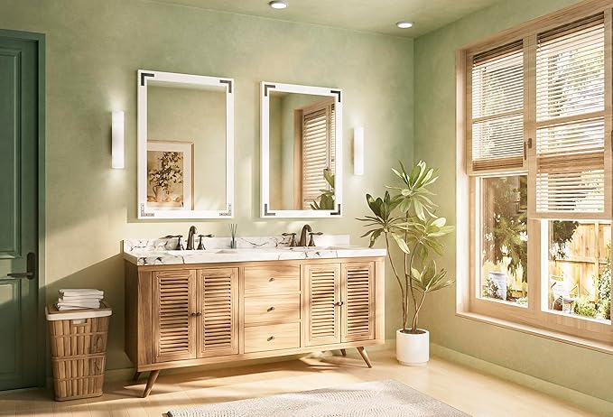 TETOTE 24 x 36 White Wood Framed Mirror for Bathroom Wall/Bedroom/Living Room/Entryway Farmhouse Rustic Bathroom Vanity Mirror Waterproof (Horizontal/Vertical Mounted)