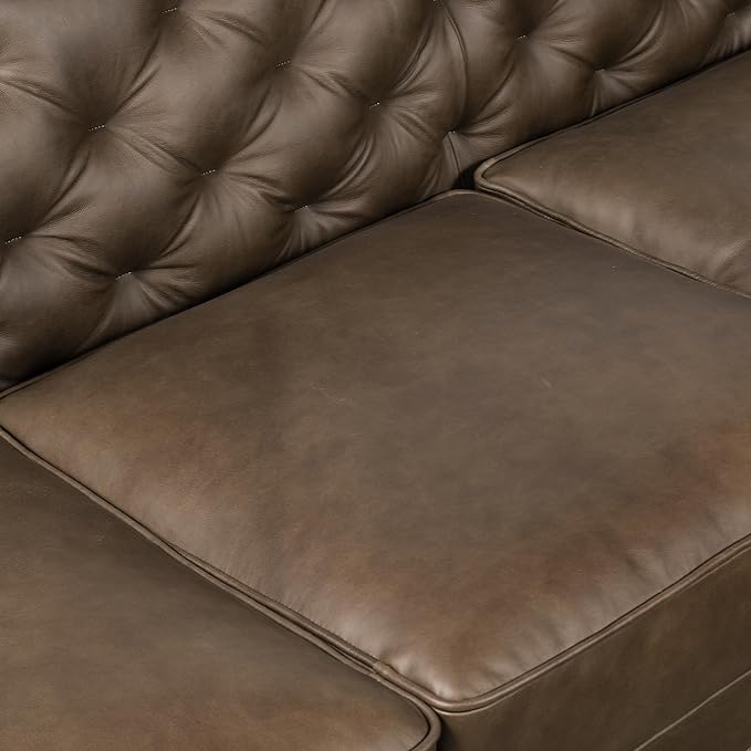 POLY & BARK Essex Leather Couch - 89-Inch Sofa with Tufted Back - Full-Grain Leather Sofa for Living Room with Feather-Down Topper - Living Room Couch - Vintage Italian Leather in Cocoa Brown