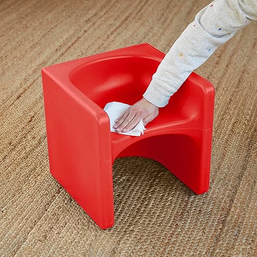 ECR4Kids Tri-Me Table and Cube Chair Set, Multipurpose Furniture, Red, 3-Piece