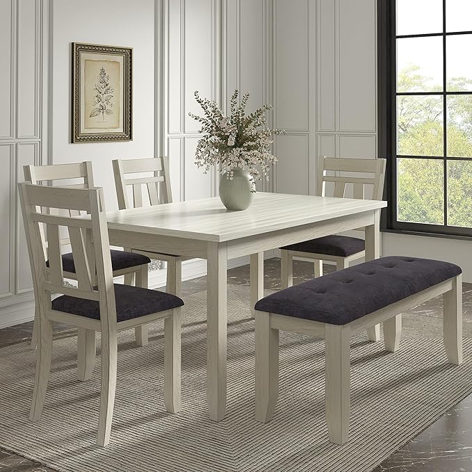 Solid Wood Dining Table, Part of Dining Table Set- Mix and Match Table, Chair, and Bench Sold Separately for Dining Room, Kitchen, Grey