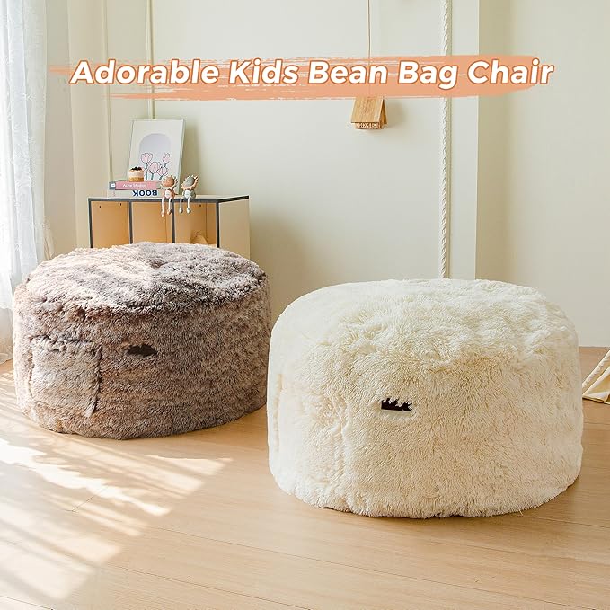 MAXYOYO Kids Bean Bag Chair, Stuffed Faux Fur Bean Bag for Toddler, Ultra Soft Floor Sofa with High-Density Foam Filling, Lazy Chair for Living Room, Playroom, Nursery Room