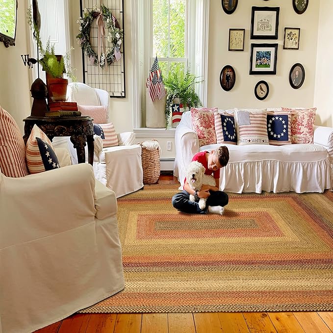 Homespice Kingston Jute Braided Area Rugs 8x10' – Ideal as Multicolor Dining Room Rugs for Under Table for Country Decor