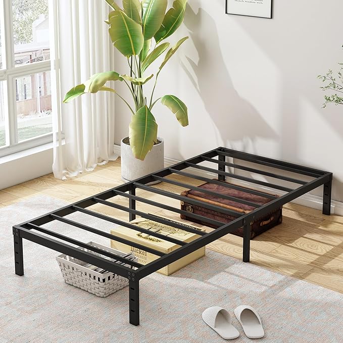 12 Inch Twin Bed Frames, Heavy Duty Metal Bed Frame Twin Size, No Box Spring Needed, Easy Assembly, Noise-Free, Black