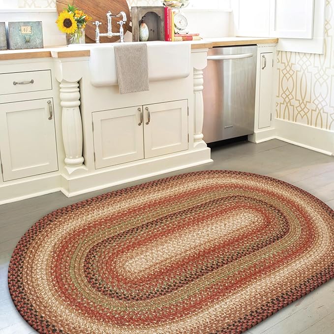 Gingerbread Brown Jute Braided Oval Rugs, 16x24 - Warm Country Decor, Perfect for Laundry Rooms, Bathrooms and Entryways - Durable and Easy to Clean