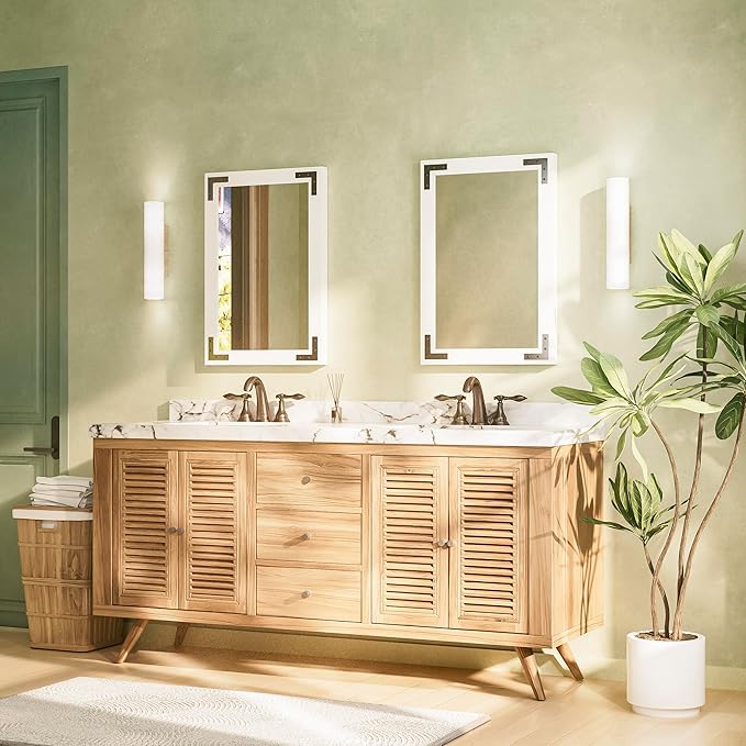 TETOTE 18 x 26 White Wood Mirror for Bathroom Wall/Bedroom/Living Room/Entryway Farmhouse Rustic Wall Mirror Waterproof (Horizontal/Vertical Mounted)