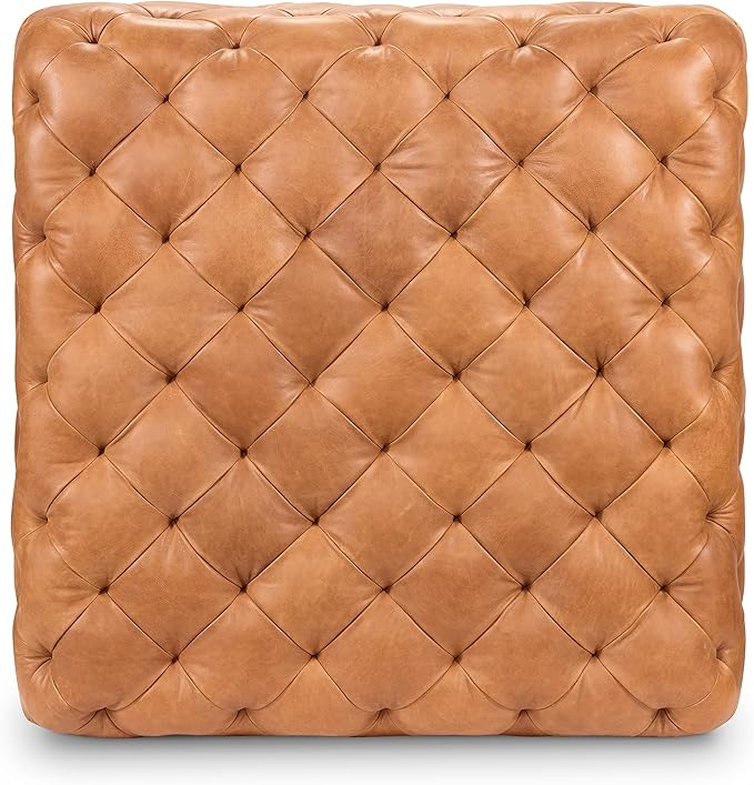 POLY & BARK Turin Ottoman in Full-Grain Pure-Aniline Dyed Italian Tanned Leather in Cognac Tan