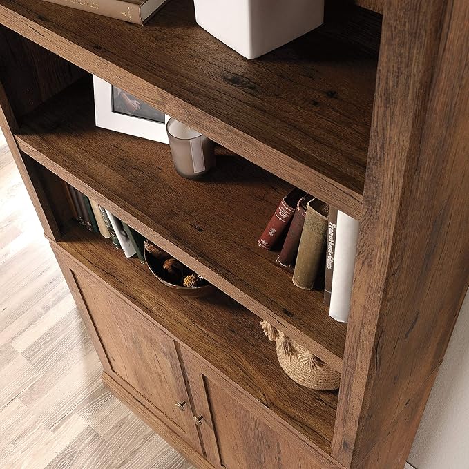 Sauder Select Book Shelf, Bookshelf with Storage, Library Bookcase with Doors and Adjustable Shelves, in Vintage Oak