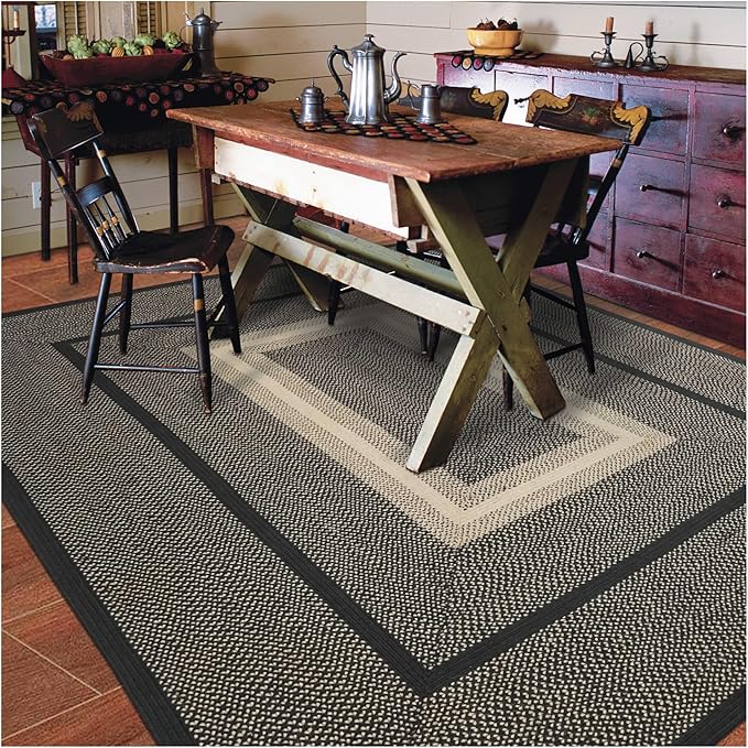 Manchester Black Braided Area Rug, Jute, 4x6' Rectangle - Perfect Country Primitive Decor for Entryway, Bedroom, Everywhere