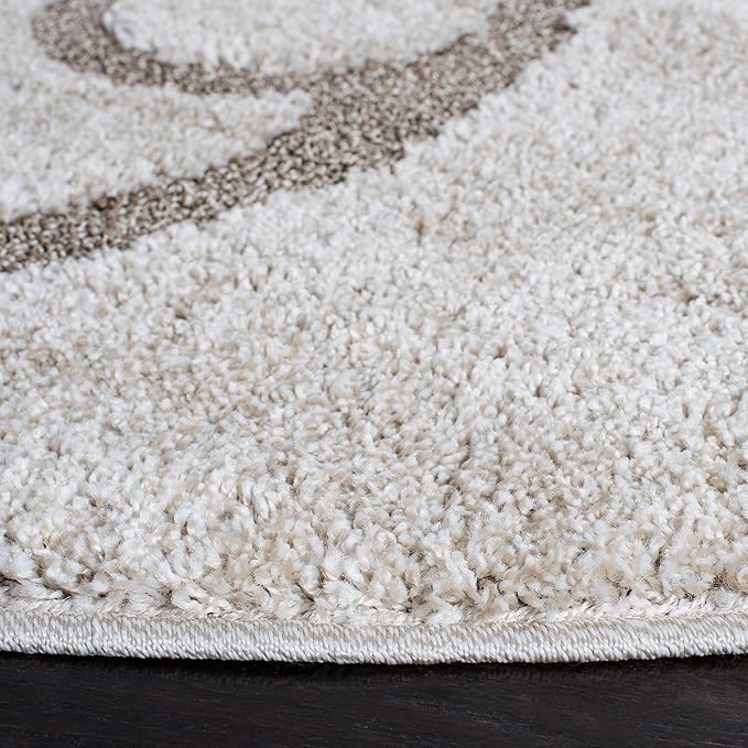 SAFAVIEH Florida Shag Collection Area Rug - 6'7" Round, Ivory & Beige, Scroll Design, Non-Shedding & Easy Care, 1.2-inch Thick Ideal for High Traffic Areas in Living Room, Bedroom (SG455-13LT)