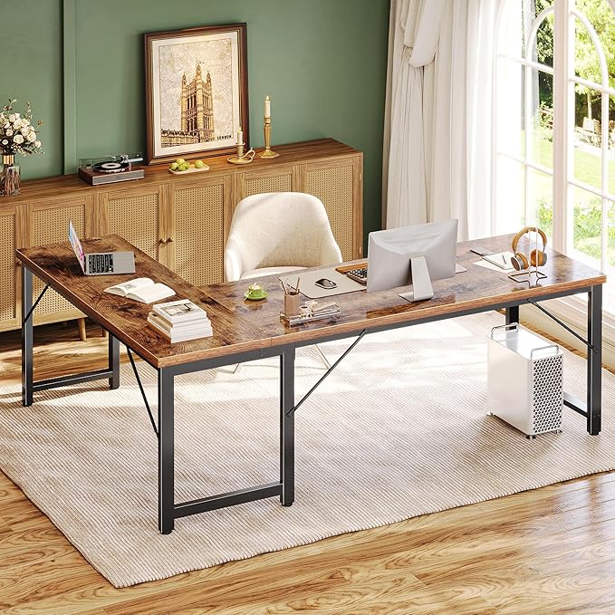 Huuger 63 Inch L Shaped Desk with 0.95 Inch Thicker Desktop, Reversible Computer Desk, Larger Corner Office Gaming Desk, Robust Metal Frame, for Home Office, Rustic Brown