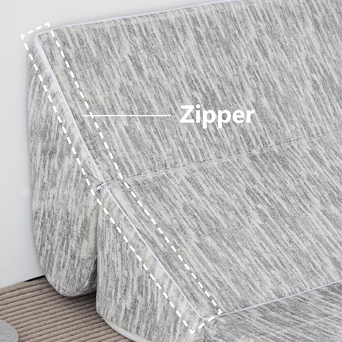 N&V Folding Chainse Lounger Bean Sofa, Foam Filling Folding Matress Sofa, Includes Removable and Machine Washable Cover, Soft Premium Faux Fur, White