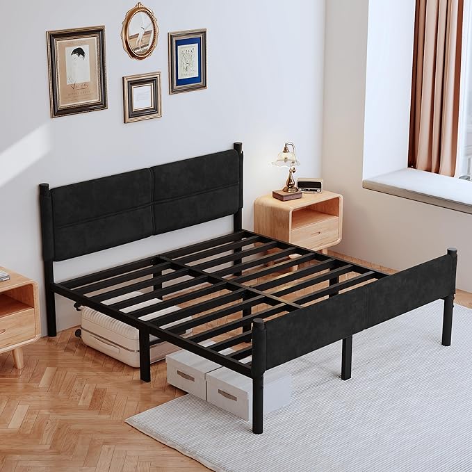 Metal Bed Frame,14Inch Queen Size Bed Frame with Storage Space,Heavy Duty Sturdy Mattress Foundation,Easy Assembly,No Box Spring Needed,Queen