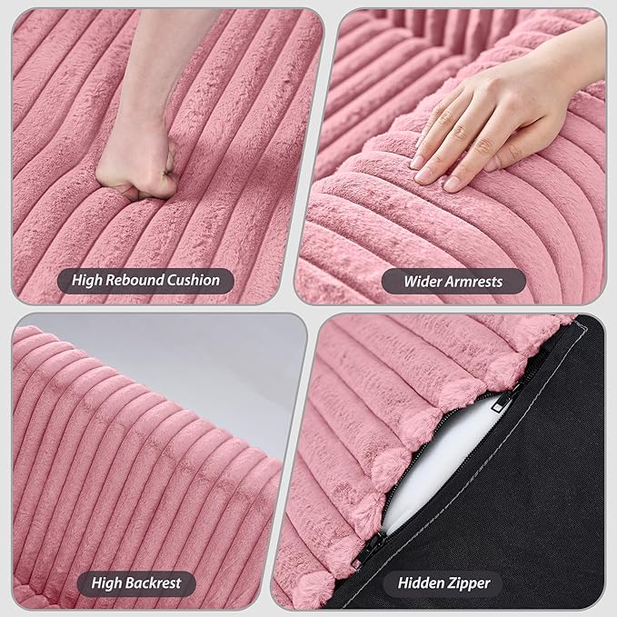 Giant Bean Bag Chair for Adults, Non-Slip Floor Sofa with High Backrest & Wider Armrest, Upgrade Whole Sponge Bean Bag Sofa Couch for Bedroom Living Room(Large,Pink,Stripe Plush)
