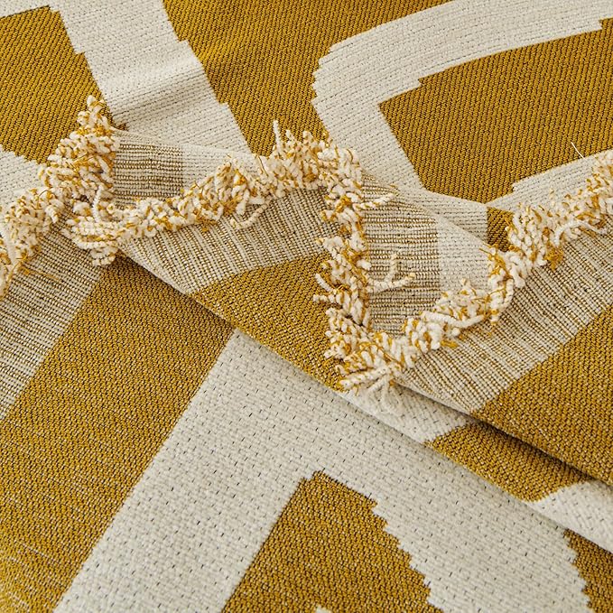 STACYPIK Boho Chenille Couch Cover, Ginger Yellow Sofa Cover for 3 Cushion Couch, Anti Slip L Shaped Couch Protector, Washable Loveseat Cover Pet Friendly, Multi-Use Jacquard Throw Cover-71X150IN