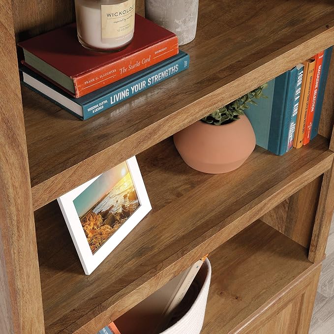 Sauder Miscellaneous Storage Transitional 3-Shelf 2-Door Bookcase/ Book shelf, Sindoori Mango finish