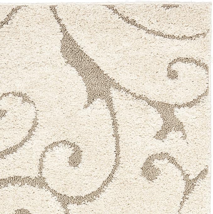 SAFAVIEH Florida Shag Collection Accent Rug - 3'3" x 5'3", Cream & Beige, Scroll, Non-Shedding & Easy Care, 1.2-inch Thick Ideal for High Traffic Areas in Entryway, Living Room, Bedroom (SG455-1113)