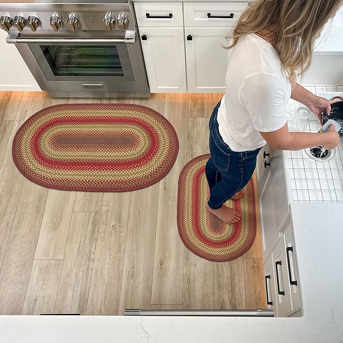 Cider Barn Cranberry Red Oval Braided Rug, Jute, 27"x45" - Perfect Country Primitive Decor for Entryway, Kitchen, Everywhere