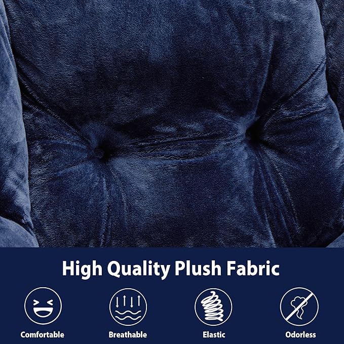 Lazy Chair with Folding Ottoman, Accent Chair Plush Upholstered with Metal Structure and Non-Slip Pads, Sofa Armchair with Footrest and Side Storage Bag for Dorm, Room, Office, Navy Blue