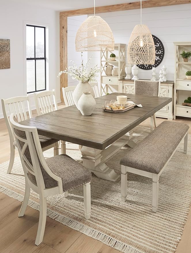 Signature Design by Ashley Bolanburg Modern Farmhouse Upholstered Dining Chair, 2 Count, Brown