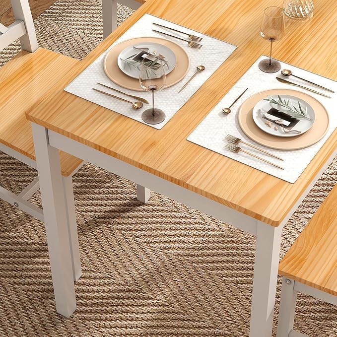 sogesfurniture Dining Table Set for 4,Dinette Set for 4 Small Space,5 Pieces Dining Table for Kitchen, Dining Room 42.5'', Pine Wood,Oak&White