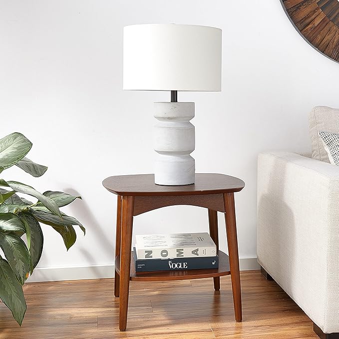 OSP Home Furnishings Copenhagen Mid-Century Moderm Accent Table with Storage Shelf, Walnut Finish