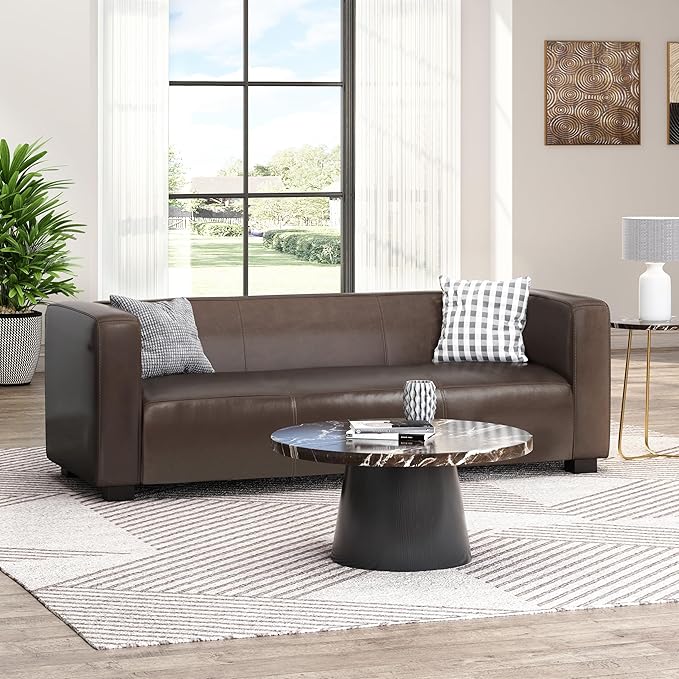 Merax Mid Century Modern 3 Seater Sofa with Birch Wood Legs, 80" Wide Smooth Upholstered Couch for Living Room, Apartment, Dark Brown