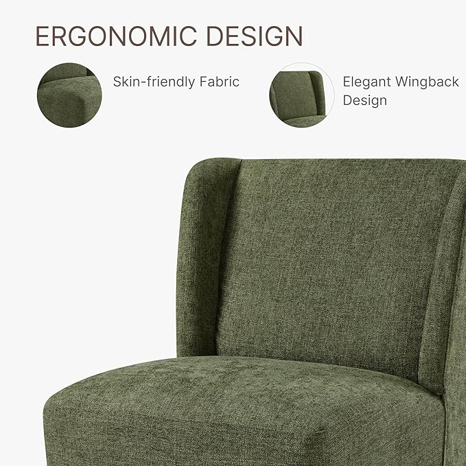 Upholstered Dining Chair with Casters Wingback Modern Side Armless Deskchair with Rollers for Diningroom Bedroom Livingroom Reading Room,Green,2 Box