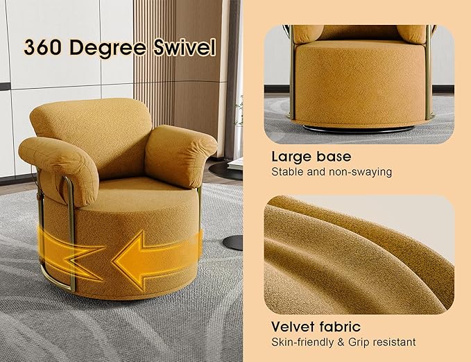 KEIKI Modern Comfy Swivel Accent Reading Chair, 360°Round Upholstered Barrel Armchair Single Club Lounge Sofa Chairs for Living Room,Bedroom, Office,Orange