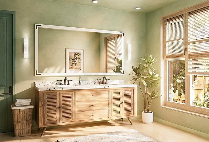 TETOTE 72 x 36 White Wooden Mirror for Bathroom Wall/Bedroom/Living Room/Entryway Farmhouse Rustic Bathroom Vanity Mirror for Wall Waterproof (Horizontal/Vertical Mounted)