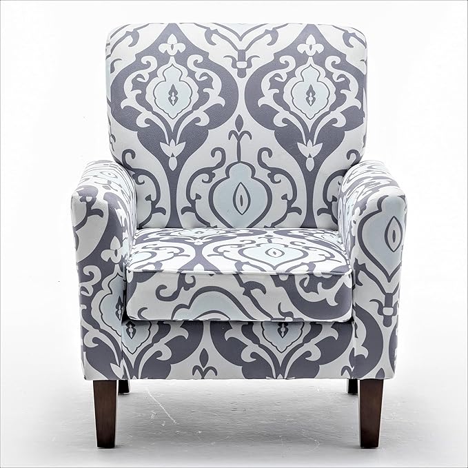 Container Furniture Direct Contemporary Accent Arm Chair with Birch Wood Frame and Velvet Upholstery, Armchair for Office and Living Room Decor, Removable Cushions, 05 Printed Fabric