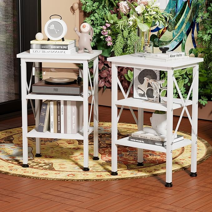 VECELO Modern Nightstands X-Design Side End Table Night Stand with Storage Shelf for Bedroom,Living Room,