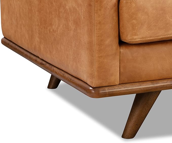 Poly & Bark Nolita Leather Couch - 85-Inch Sofa - Full-Grain Leather Sofa for Living Room with Feather-Down Topper - Living Room Couch - Pure-Aniline Vintage Italian Leather in Cognac Tan