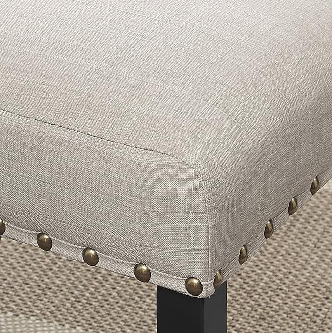Roundhill Furniture Biony Fabric Bar Stools with Nailhead Trim (Set of 2), Tan