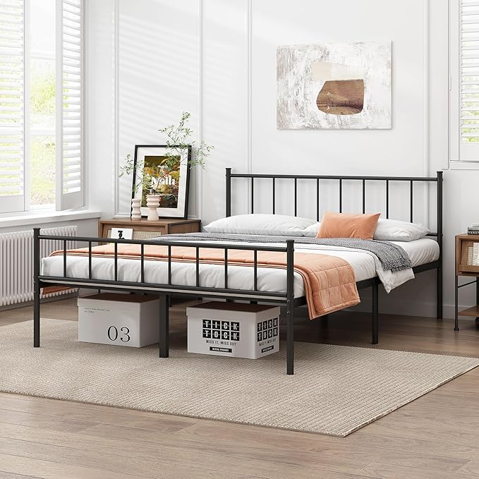 California King Bed Frame-Classic Metal Platform Bed Frame,Mattress Foundation with Steel Slat Support,Under Foundation Storage,No Box Spring Needed, Easy Assembly,California King Size