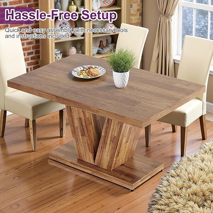47" Dining Table, Wooden Kitchen Dinner Table Heavy Duty, Farmhouse Table for Dining Room, Living Room Space Saving, Brown